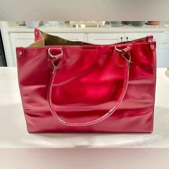 Emilie M. Vintage Red Vegan Leather Tote w/Strap Detail Med SZ - Picture 2 of 10